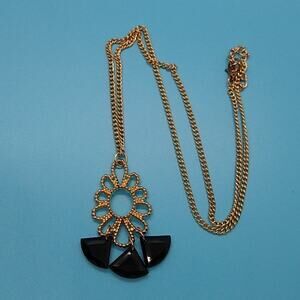Long Black & Gold Pendant Necklace